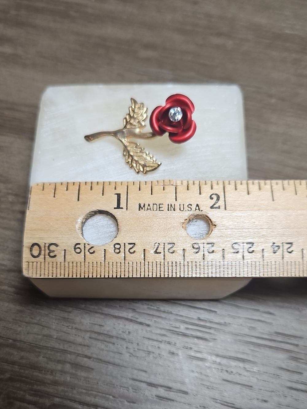 Red Rose Pin With Rhinestone Accent - Picture 8 of 9